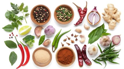 Thai spicy soup ingredients png cut out element set