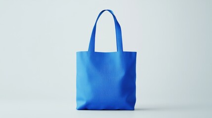 Blank blue tote bag mockup on a white background featuring 3D rendering and illustration elements