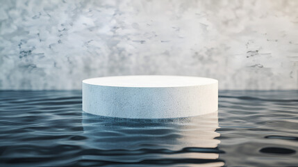 Wall Mural - Minimalist Concrete Podium Floating on Water with Textured Background for Product Display