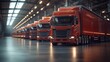 © EEKONG - Fleet of Trucks Parked Outside Warehouse with Copy Space Background