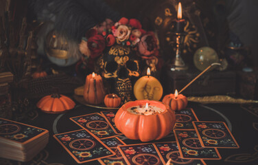 Wall Mural - Mystical scene with candles. Fate prediction. Halloween concept, details and décor for home