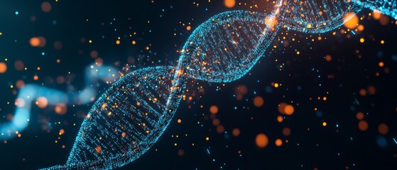 Wall Mural - digital representation of dna helix with data points, illustrating bioinformatics and genetic data a