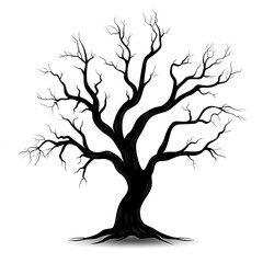 Wall Mural - Halloween Tree Silhouette Isolated on White Background. Vector Illustration. 