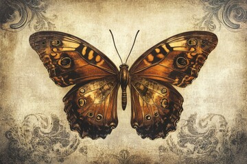 Brown butterfly on wall