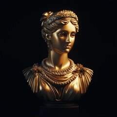 Wall Mural - A stunning golden bust sculpture presents an elegant and classical figure. The details and textures highlight the artistry involved. This piece is ideal for decoration and inspiration. AI