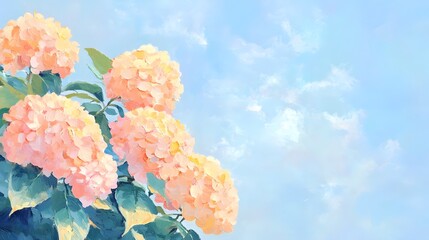 Pink and yellow hydrangea oil painting illustration, Generative AI