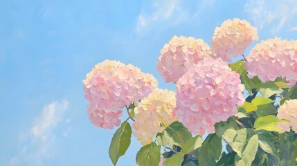 Canvas Print - Pink and yellow hydrangea oil painting illustration, Generative AI