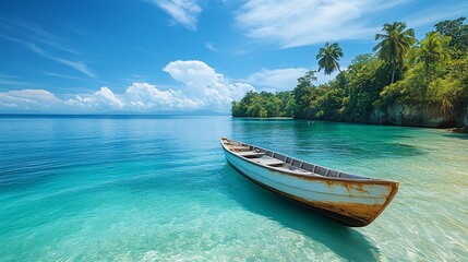 Wall Mural - Serene Summer Escape: Boat at Tropical Island Paradise