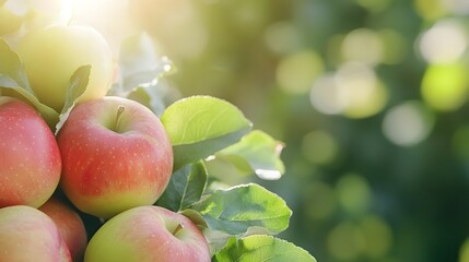 Wall Mural - Banner with ripe red and green apples on the side , Generative AI