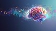© Adi - Human brain with vibrant melody wave and music notes, self care and mental health concept, positive thinking, creative mind. with copy space