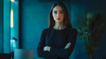 Wall Mural - Confident Businesswoman with Crossed Arms in an Office Setting