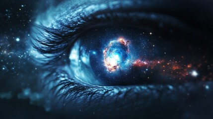 Wall Mural - infinite vision eye with galaxy inside, conceptual ideological symbolism with copy space for text