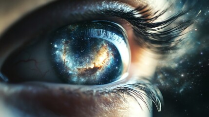 Wall Mural - infinite vision eye with galaxy inside, conceptual ideological symbolism with copy space for text