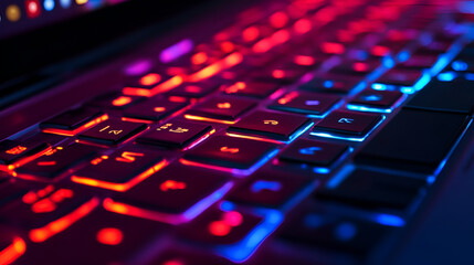 Wall Mural - RGB Gaming Keyboard Close Up with Red and Blue Backlighting