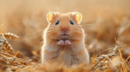 Wall Mural - Curious mice playing in a sunlit golden wheat field