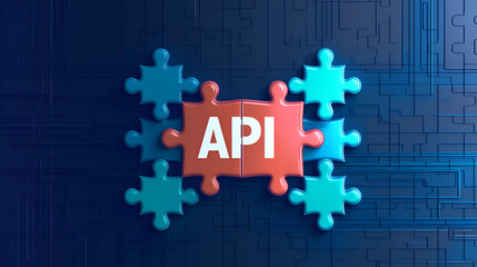 Wall Mural - API Integration Puzzle Concept -  Connecting Software Solutions for Seamless Data Exchange