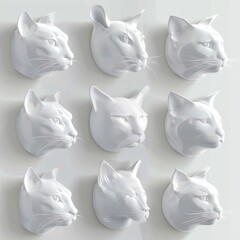 Cat 3d icon, kitten symbol, kitty sign isolated, plastic pet collection, cat set on white background