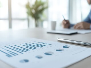 Wall Mural - a business professional analyzes financial graphs in a modern office setting, focusing on data-drive