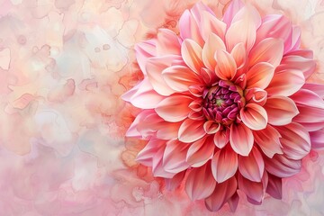 Wall Mural - Dahlia Flower Botanical Illustration, Chrysanthemum Realistic Painting, Dahlia Drawing Imitation