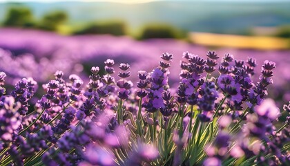 Serene lavender field illuminated by sunlight, inviting relaxation and appreciation of natures beauty