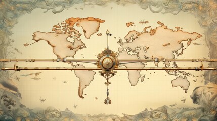 Wall Mural - An arrow piercing a vintage world map, marking an unknown destination in this travelinspired illustration