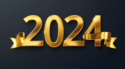 the number 2024 written as a golden ribbon