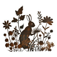 Wall Mural - shape of rabbit flower leafs steel rust old plate transparent background