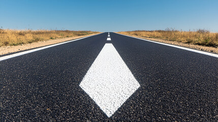 Sticker - Asphalt Road with White Lines Leading to a Clear Horizon, Symbol of Success, Future, and Opportunity