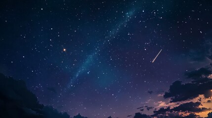 Wall Mural - shooting star streaking across a starry sky, making a wish on the universe