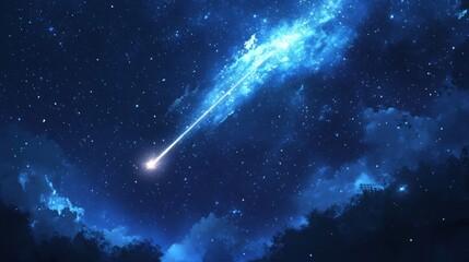 Wall Mural - shooting star streaking across a starry sky, making a wish on the universe