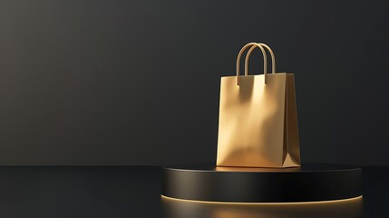 Golden luxury bag showcased with podium for sale banner,