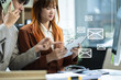© NINENII - Email notification concept, Female use smartphone and laptop receive message alert in the mailbox.