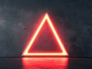 Wall Mural - Red Neon Triangle on Black Wall.