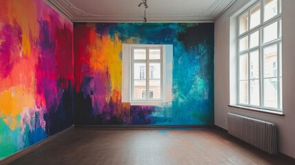 Poster - Abstract Colorful Artwork on Empty Room Wall with Window