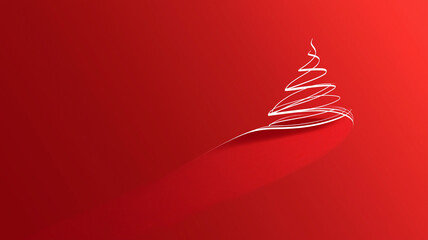 Wall Mural - A minimalist white Christmas tree on a red background.