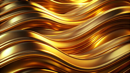 Wall Mural - a luxurious shiny gold wave background with smooth, flowing lines and metallic texture, rich with depth and vibrant reflections