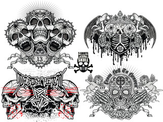 Wall Mural - set, gothic sign with skull, grunge vintage design t shirts