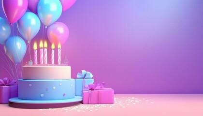 Colorful Birthday Celebration Background with Balloons, Cake, and Festive Decorations