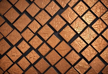A macro shot of a squared pattern copper texture, revealing the metallic sheen and rich, warm tones of copper, with visible scratches and dimples that add character., close-up shot, short distance, pa