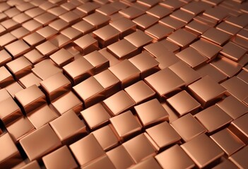A macro shot of a squared pattern copper texture, revealing the metallic sheen and rich, warm tones of copper, with visible scratches and dimples that add character., close-up shot, short distance, pa
