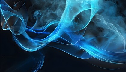 Dynamic abstract waves of light and smoke in blue and black, showcasing intricate patterns and textures for artistic backgrounds and designs