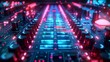 © Ruby Siam - Closeup of a DJ mixer with glowing blue and red lights.
