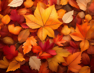 Wall Mural -  Autumn leaves background, filled with warm fall colors like orange, red, and yellow._1(107)