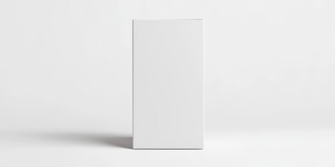 a minimalistic white paper box, standing upright with a blank label for customization, on a clean wh