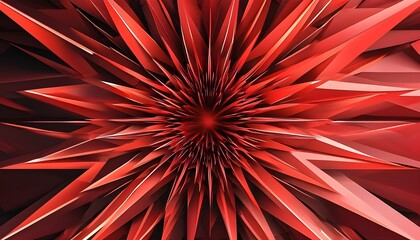 Wall Mural - Dynamic red spike geometry radiating from a central point, showcasing bold and striking visual impact