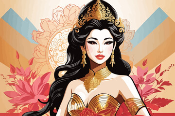 glamour thai woman illustration