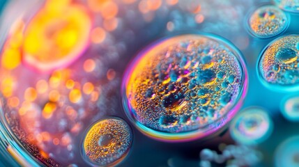 Wall Mural - abstract close-up of colorful bubbles with vibrant reflections, macro photography. artistic concept of color and texture