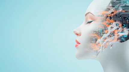 Wall Mural - A robotic head with exposed circuitry, symbolizing the hardware and software that drive artificial intelligence.