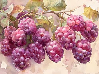 Sticker - Watercolor Painting of Purple Berries on a Vine