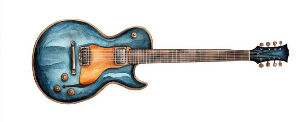 A stunning blue electric guitar with a natural wood finish, perfect for music lovers and creative projects.